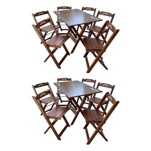 Kit 2 Conjuntos Mesa Dobrável Madeira 110x70 Com 6 Cadeiras Personalizada Jack Imbuia - Tarimatã