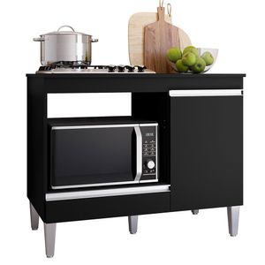 Balcão Cooktop Carla 105cm Com 1 Porta Preto - Ajl Móveis Preto