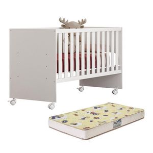 Berço Doce Sonho Reto Branco Com Rodízios E Colchão Supreme - Qmovi Branco