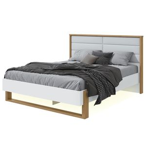 Cama Casal Queen Freetown Amêndoa-branco Com Led - Móveis Lopas Amêndoa-branco