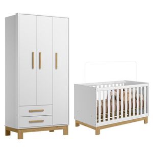 Jogo De Quarto Infantil Q Encanto Slim Guarda Roupa E Berço Mini Cama Branco Acetinado - Qmovi Branco Acetinado