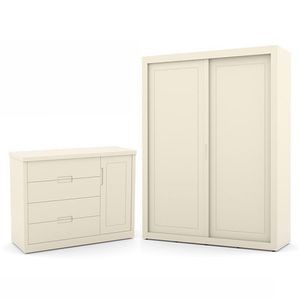Jogo De Quarto Infantil Com Guarda Roupa 2 Portas De Correr E Cômoda Tutto New Off White - Matic Móveis Off White