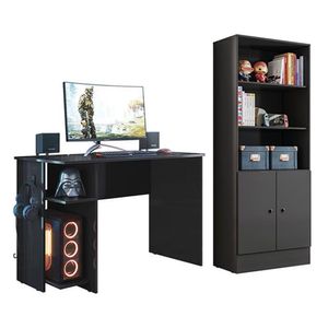 Conjunto Gamer Armário 2 Portas E Mesa Para Computador 3875 Preto - Qmovi Preto