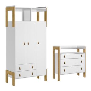 Jogo De Quarto Infantil Fantasia Guarda Roupa E Cômoda 3 Gavetas - Qmovi Branco Acetinado