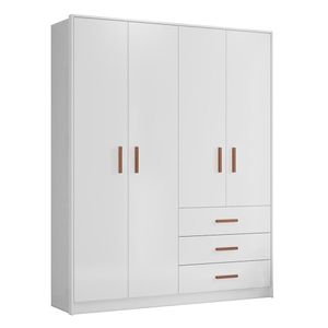 Guarda Roupa Infantil Pérola 4 Portas E 3 Gavetas Branco - Peternella Móveis Branco