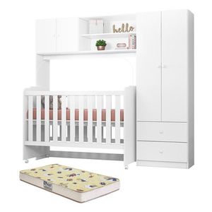 Conjugado Ternura Com Berço Amore Branco E Colchão Supreme - Peternella Móveis Branco