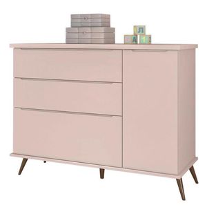 Cômoda Infantil Retrô Alice 1 Porta E 3 Gavetas Rosê - Pr Baby Rosê