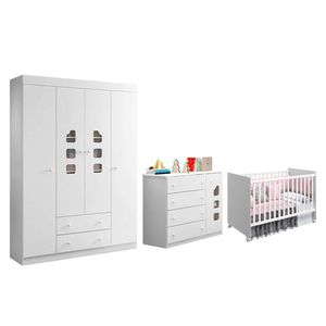 Dormitório Infantil Lívia Guarda Roupa, Cômoda E Berço Tico Branco - Phoenix Baby Branco