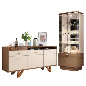Sala De Jantar Com Cristaleira Aura E Buffet Aparador Sollare Castanho-off White - Hb Móveis Castanho-off White