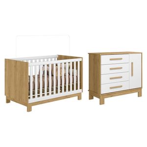 Jogo De Quarto Infantil Q Encanto Slim Cômoda E Berço Mini Cama Freijó-branco Acetinado - Qmovi Freijó-branco Acetinado