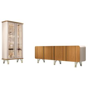 Sala De Jantar Com Cristaleira évora E Balcão Buffet Saluti Off White-cinamomo - Hb Móveis Off White-cinamomo