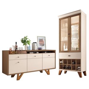 Sala De Jantar Com Cristaleira ópera E Buffet Aparador Sollare Off White-castanho - Hb Móveis Off White-castanho