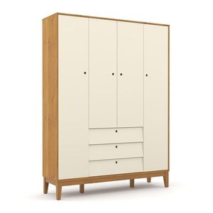 Guarda Roupa Infantil 4 Portas E 3 Gavetas Unique Freijó-off White-eco Wood - Matic Móveis Freijó-off White-eco Wood