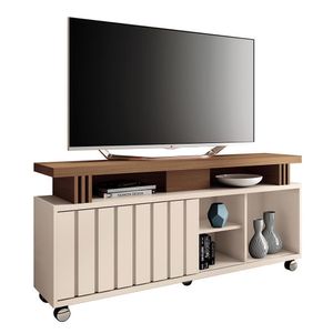 Rack Bancada Briz 1.3 Off White-castanho Para Tv Até 50? - Hb Móveis Off White-castanho