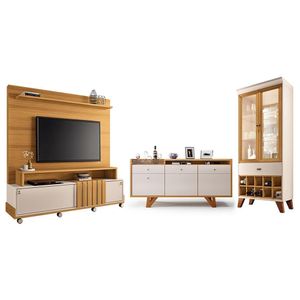 Sala De Estar Bold Com Estante, Buffet Aparador E Cristaleira Cinamomo-off White - Hb Móveis Cinamomo-off White