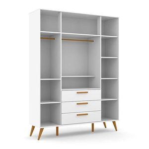 Guarda Roupa Infantil 4 Portas E 3 Gavetas Retrô Branco Soft-eco Wood - Matic Móveis Branco Soft-eco Wood