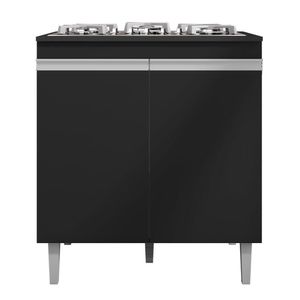 Balcão Cooktop Andréia 79cm Com 2 Portas Preto Fosco - Ajl Móveis Preto Fosco