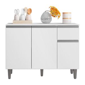 Balcão De Cozinha Vanessa 105cm Branco Com Tampo Mdp - Ajl Móveis Branco