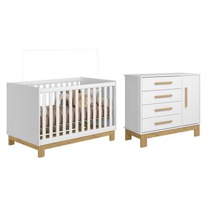 Jogo De Quarto Infantil Q Encanto Slim Cômoda E Berço Mini Cama Branco Acetinado - Qmovi Branco Acetinado