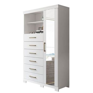 Multi-cômoda Marabá 1.6 1 Porta 6 Gavetas Branco Com Pés E Espelho - Santos Andirá Branco