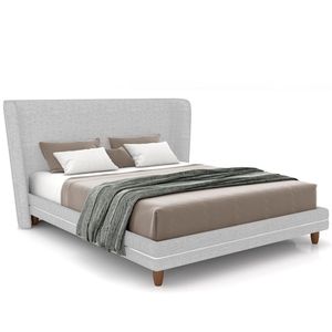 Cabeceira Casal Nilo 195cm Com Cama Pés Madeira Suném P05 Linho Cinza Claro - Lyam Decor