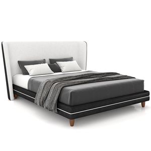 Cabeceira Casal Nilo 140cm Com Cama Pés Madeira Suném P05 Couríssimo Preto Bouclê Cru - Lyam Decor