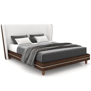 Cabeceira Casal Nilo 195cm Com Cama Pés Madeira Suném P05 Couríssimo Marrom Bouclê Cru - Lyam Decor