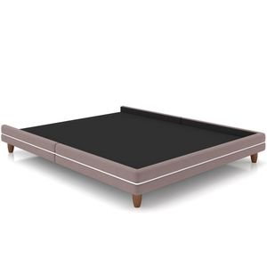 Cama Casal Base Box Pés Madeira 148cm Suném P05 Veludo Rosê - Lyam Decor