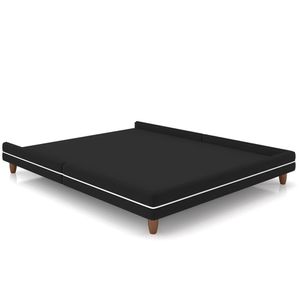 Cama Casal Base Box Pés Madeira 168cm Suném P05 Veludo Preto - Lyam Decor