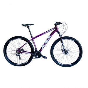 Bicicleta Aro 29 Ksx Sd7 21v Cabos Internos Alumínio Freios A Disco Garfo Suspensão Roxo Branco Tamanho 15