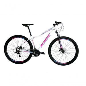 Bicicleta Aro 29 Ksx Sd7 Feminina 21v Cabos Internos Alumínio Freios A Disco Garfo Suspensão Branco Pink Azul Tamanho 15