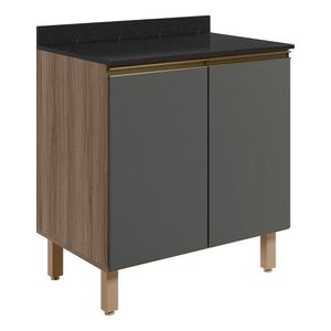Balcao Com Tampo 2 Portas 70 Cm Mdf Kali 12221 Carvalho Toq Chumbo Nicioli