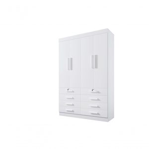 Guarda Roupa Solteiro Mônaco 4 Portas 8 Gavetas Sem Pés - D' Doro Branco
