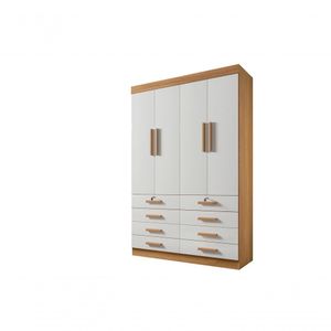 Guarda Roupa Solteiro Mônaco 4 Portas 8 Gavetas Sem Pés - D' Doro Cinamomo/off White