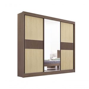 Guarda Roupa Cristal Casal 3 Portas Ripado Sem Pés 6 Gavetas D' Doro Castanho/linho/ripado