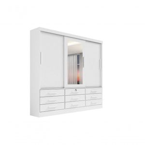 Guarda Roupa Casal Meridian Com Espelho 3 Portas 9 Gavetas Sem Pés - D' Doro Branco