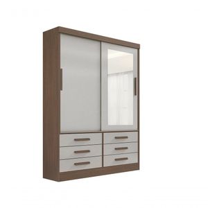 Guarda Roupa Casal Meridian Com Espelho 2 Portas 6 Gavetas Sem Pés - D' Doro Castanho/off White