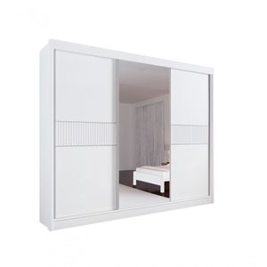 Guarda Roupa Casal Ripado Com Espelho Com Pés Los Angeles 3 Portas 6 Gavetas - D' Doro Branco/ripado
