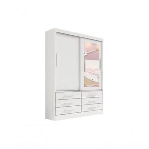 Guarda Roupa Casal Meridian Com Espelho 2 Portas 6 Gavetas Com Pés - D' Doro Branco