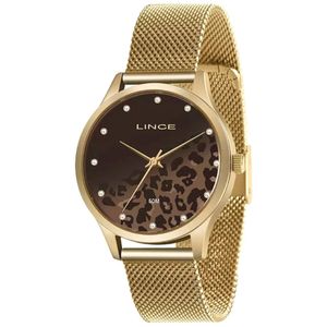 Relógio Lince Feminino Dourado Onça Esteira Lrg4716l Q1kx