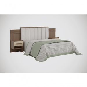 Cabeceira Para Cama Queen Size Ripada Irís Estofada Com 2 Mesas De Cabeceira D' Doro Castanho/linho/ripado