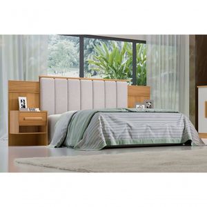 Cabeceira Para Cama Queen Size Ripada Irís Estofada Com 2 Mesas De Cabeceira D' Doro Cinamomo/ripado