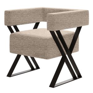 Poltrona Decorativa Kira Pés De Metal Estilo Industrial Linho Bege