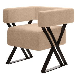 Poltrona Decorativa Kira Pés De Metal Estilo Industrial Bouclé Bege