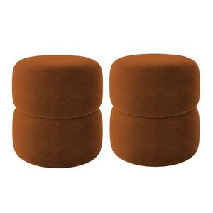 Kit 2 Puff Decorativo Estofado Para Sala Lira Bouclé Terracota