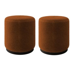 Kit 2 Puff Decorativo Estofado Estilo Industrial Orlando Bouclé Terracota