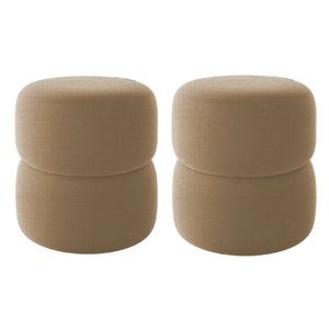 Kit 2 Puff Decorativo Estofado Para Sala Lira Linho Bege
