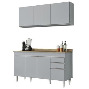 Armário De Cozinha Argélia E Balcão Com Tampo 150cm Marrocos Cinza Claro/castanho - Lumil