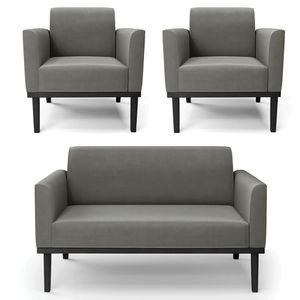 Sofá Namoradeira E 2 Poltronas Base Madeira Preto Maressa Suede Grafite - Ibiza