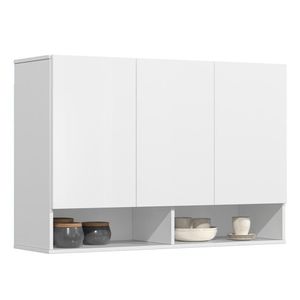 Armário De Cozinha Aéreo 3 Portas 2 Nichos 91cm Milão Branco - Ej Móveis